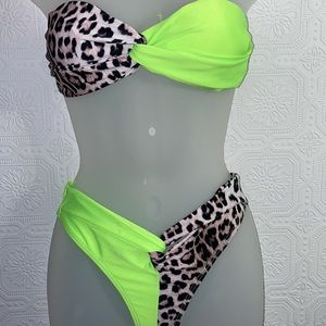 Neon Green Leopard print 2 piece swimsuit